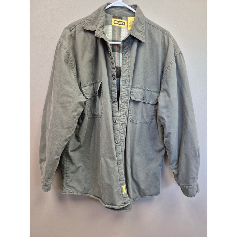 Stanley Mens Olive Green Fleece Lined Canvas Workwear Shirt Jacket‎ Large Plaid